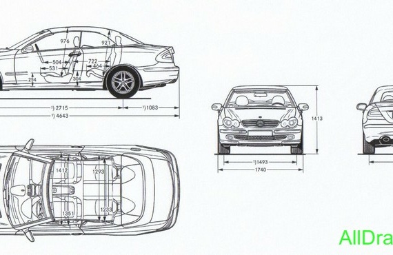 Mercedes-Benz CLK Cabrio (2003) (Мерcедес-Бенз CLК Кабрио (2003)) - чертежи (рисунки) автомобиля